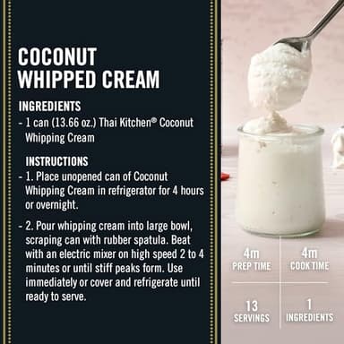 Thai Kitchen Coconut Whipping Cream, Sweetened, No Artificial Colors or Preservatives, Non-Dairy Alternative to Whipped Cream, For Dairy Free Desserts, 13.66 fl oz - Image 9