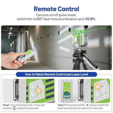HueparPro Laser Level 360 Self Leveling, 4x360°Green Cross Line Laser Tool with Remote Control & 8000mAh Rechargeable Li-ion Battery, High Accuracy 4D Laser for Construction, Magnetic Bracket -ZK04CG - Image 6