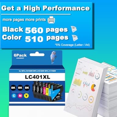 LC401XL Ink Cartridges for Brother Printer Compatible for LC401 Ink Cartridges for MFC-J1010DW MFC-J1012DW MFC-J1170DW Printer 6 Pack (3 Black, 1 Cyan, 1 Magenta, 1 Yellow) - Image 3