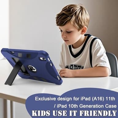 Rantice Military-Grade Tested Case for iPad 10th Generation 10.9" / iPad 11-inch (A16) 11th Generation, Heavy Duty Shockproof Protective iPad Case with Kickstand & Pencil Holder, DarkBlue+Black - Image 6