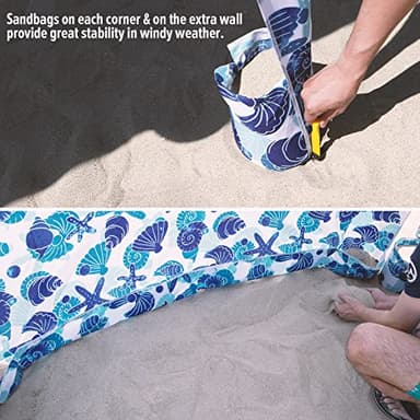 Qipi Beach Cabana - Easy to Set Up Canopy, Waterproof, Portable 6' x 6' Beach Shelter, Included Side Wall, Shade with UPF 50+ UV Protection, Ultimate Sun Umbrella - for Kids, Family - Sea Life - Image 6