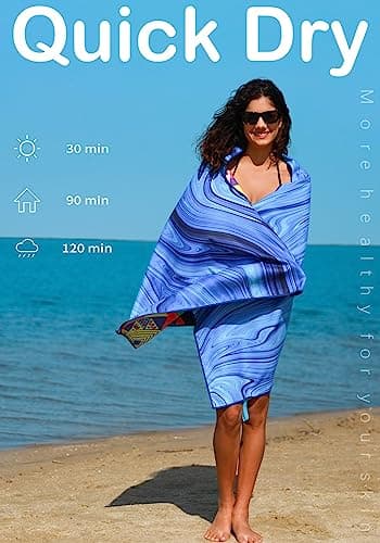 Microfiber Lightweight Beach Towel Sand Free Quick Dry Absorbent Thin Compact Towels for Swimming Pool Camping Beach Accessories Large Easy Pack Travel Things for Vacation Essentials Gift Adult - Image 5