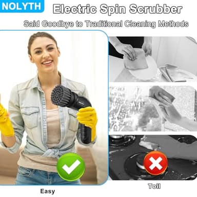 NOLYTH Electric Scrubber for Cleaning Bathroom: Cordless Spin Brush for Shower Tub Tile Floor - 2 Speed 8 Replaceable Heads IPX7 Waterproof 90 Mins Working Time - Ergonomic Design for Arthritis - Image 3