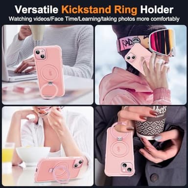 SKYLMW Compatible with iPhone 15 Case with Invisible Magnetic O-Ring Stand Military-Grade Translucent Case for iPhone 15 6.1" [Compatible with Mag-Safe][Great Grip Feeling], Pink - Image 5