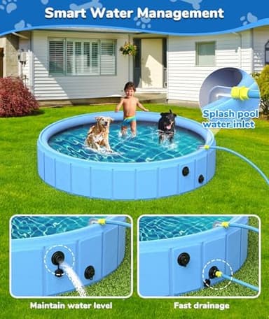 EPN Large Foldable Dog Pool – 0.55MM PVC 2-in-1 Portable Bathtub & Sprinkler for Dogs, Cats, Kids – Heavy Duty, Non-Slip, Summer Water Toy (97" - Image 5