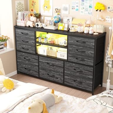 EnHomee Black Dresser with LED Lights & Power Outlets, 12 Drawers Dresser TV Stand for 60'' TV Stand for Bedroom Fabric Dressers & Chest of Drawers, Sturdy Metal Frame, Living Room,Hallway - Image 9