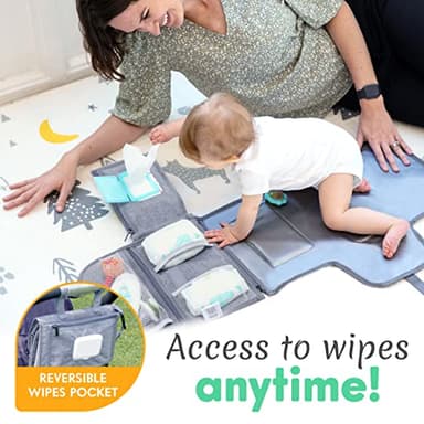 Kopi Baby Portable Diaper Changing Pad - Baby Diaper Changer Travel Bag with Wipes Pocket, Smart Design Portable Changing Mat, Infant Travel Station Kit, Gift for Newborn Girl & Boy - Grey, Premium - Image 4