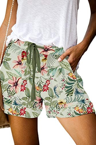 Womens Large Summer Running Shorts Comfortable Lightweight Floral Shorts Green - Image 1