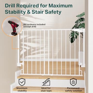 Cumbor 29.2–43" Baby Gate for Stairs, Wall-Mounted (Drill Required), Expandable No Bottom Bar Dog Gate, Auto Close Extra Wide Walk Thru, Pet & Toddler Proof Gate, Top & Bottom of Stairways (White) - Image 4