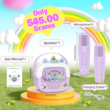 Mini Karaoke Machine for Kids Girls: Unicorn Portable Bluetooth Speakers with 2 Wireless Mic Toys for Girls Age 4-6 7 8 9 Years Old Girl Gifts Birthday Gifts for 5 6 7 8 9 10 11 Years Teens Purple - Image 7