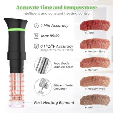 Sous Vide Machines, Sous Vide Cooker, 1000 Watts Immersion Circulators with Recipe, Accurate Temperature and Time Control - Image 4