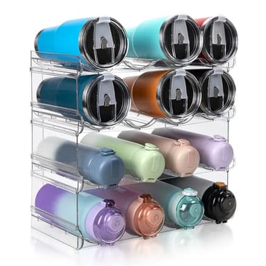 spospo Stackable Water Bottle Organizer, Large Compartment Water Bottle Holder, 4 Tier Clear Water Bottle Organizer for Cabinet, Bottle Rack for Kitchen Organization and Storage - Hold 16 Bottles - Image 1
