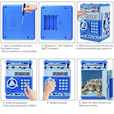 HUSAN Piggy Banks Money Banks for Kids, Electronic Password Code Money Banks ATM Banks Box Coin Bank for Children Boys and Girls (Camo Blue) - Image 5