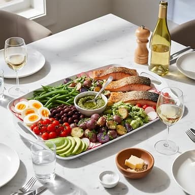 TP Serving Tray with Handles, Large Rectangle Melamine Serving Platter Set of 2, Pure White (19” x 12”) - Image 6