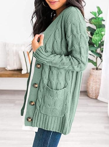 PRETTYGARDEN Women's Open Front Cardigan Sweaters Fall Fashion Button Down Cable Knit Chunky Winter Clothing Outerwear Coats (Green,Medium) - Image 4