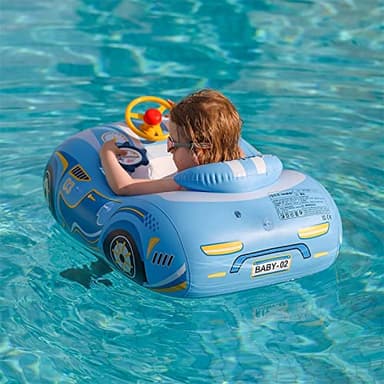 Baby Pool Float with 3D Car Design,Thick PVC Baby Swim Floatie, Toddler Infant Swimming Floats Seat Boat with Steering Wheel for Age 12-18 Months, 12-24 Months, 2-3, 3+ Years Old Girl Boy (Blue) - Image 1