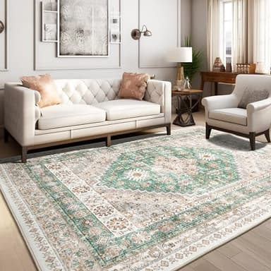 zesthome 8x10 Area Rugs for Living Room,Non-Slip Backing Washable Rugs,Vintage Large Area Rug，Stain Resistant Home Decor Rug (Green/Brown,8'x10') - Image 3