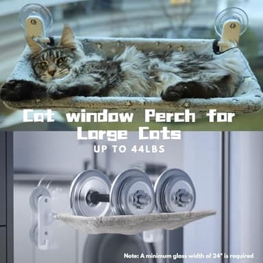 Cordless Cat Window Perch for Large Cats, Glow in The Dark Cat Window Hammock with Hook Design, Easy to Assemble, Foldable Window Seat for Cats Inside, Gray L - Image 2