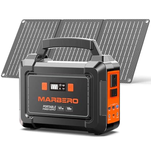 MARBERO Solar Generator 167Wh Camping Portable Power Station 200W Peak with Foldable Solar Panels 30W with AC Outlet 110V Multi-Port LED Flashlights for CPAP Home Camping Hurricane Emergency - Image 1