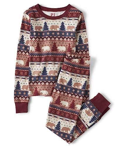 The Children's Place Baby Kids 2 Piece Holiday Pajamas, Cotton, Thanksgiving Fairisle, 7 - Image 1