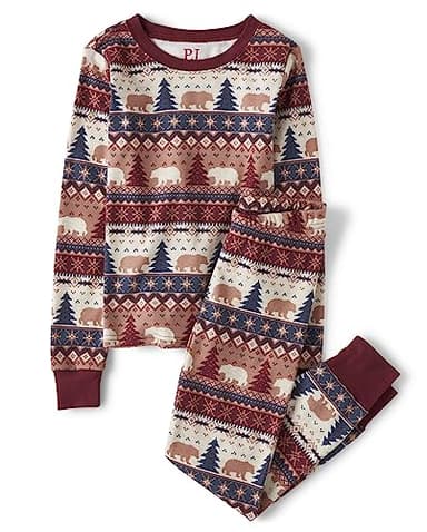 The Children's Place Baby Kids 2 Piece Holiday Pajamas, Cotton, Thanksgiving Fairisle, 7 - Image 1