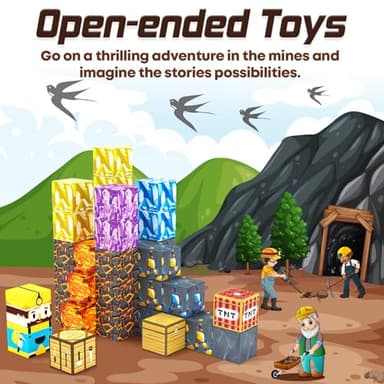 Magnetic Blocks-Build Mine Magnet World Pickaxe Edition Mine Pickaxe Caverns Kids Games Toddler Toys Magnetic Tiles for Boys & Girls Age 3-4 4-5 6-8, Sensory Outdoor Toys for Kids for 3+ - Image 2