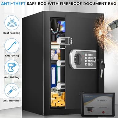 2.6 Cuft Safe Box, Steel Home Security Safe with Fireproof Waterproof Money Bag, Anti-Theft Safes for Home with Programmable Keypad Keys, Digital Safety Box for Documents Valuables Jewelry - Image 3