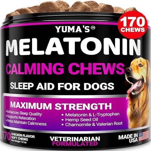 Melatonin for Dogs - 170 Melatonin Chews for Small and Large Dogs - Puppy Sleep Aid - Natural Calming Treats for Stress Anxiety Relief - Canine Sleeping Pills - Thunder, Fireworks, Chewing, Barking - Image 1