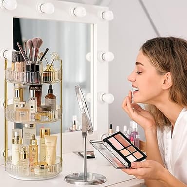 shuang qing Rotating Makeup Organizer for Vanity, High-Capacity Skincare Clear Make Up Storage Perfume Organizers Cosmetic Dresser Organizer Countertop 360 Spinning (Clear, New-3 Tier) - Image 6