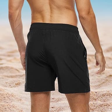 Arcweg Mens Swim Trunks with Compression Liner 2 in 1 Beach Swimming Trunks Quick Dry Swim Shorts with Zipper Pockets Black - Image 3