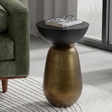 SIMPLIHOME Clement Cast Aluminum Side Table, 15.25" Round, 24" Tall, Black Nickel/Antique Brass, Industrial Hourglass Design for Living Room - Image 2