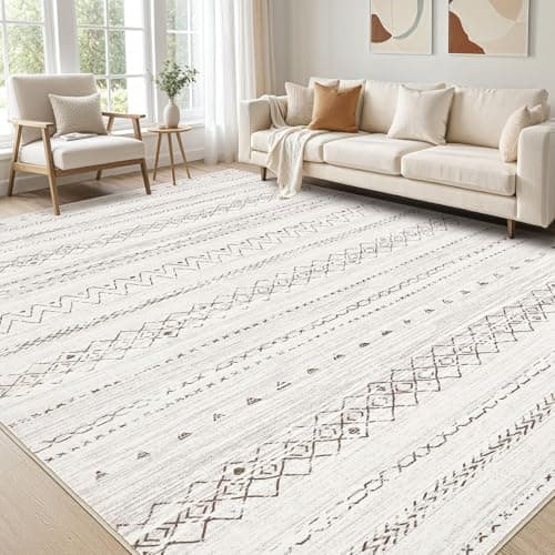 Large Living Room Area Rug 10x14: Soft Machine Washable Boho Moroccan Farmhouse Rugs for Bedroom Under Dining Table - Non-Slip Neutral Morden Indoor Floor Rug Carpet for Home Office Decor - Brown - Image 1