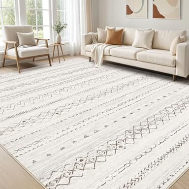 Large Living Room Area Rug 10x14: Soft Machine Washable Boho Moroccan Farmhouse Rugs for Bedroom Under Dining Table - Non-Slip Neutral Morden Indoor Floor Rug Carpet for Home Office Decor - Brown - Image 1