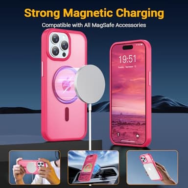 Temdan for iPhone 14 Pro Max Case[Compatible with MagSafe] [Military-Grade Drop Protection] [Anti-Fingerprint] [Anti-Scratch] Slim Silky-Soft Touch Translucent Matte Case 6.7 inch, Hot Pink - Image 3