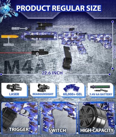 Electric Gel Ball Blaster, High Speed Automatic Splatter Ball Blaster with 60000+ and Goggles, Rechargeable Splatter Ball Toys for Outdoor Activities Game Party-BLueWhite - Image 8