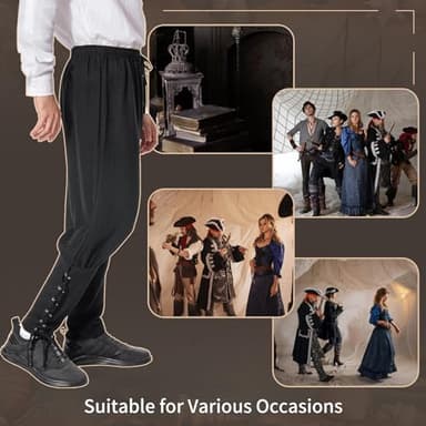 Mens Spring Summer Autumn Ankle Banded Pants Medieval Viking Navigator Trousers Renaissance Pants (Large, Black) - Image 5