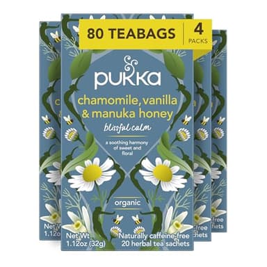 Pukka Calming Chamomile, Vanilla & Manuka Honey Organic Herbal Tea, Soothing Organic Tea Infusion Selection, Honey & Fennel Blend, Caffeine Free, 80 Total Bags (20ct - Pack of 4) - Image 1