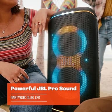 JBL PartyBox Club 120 - Portable Party Speaker with Foldable Handle, Powerful JBL Pro Sound, Futuristic lightshow, Up to 12 Hours of Play time, Splash Proof, Dual Mic & Guitar Inputs (White) - Image 5