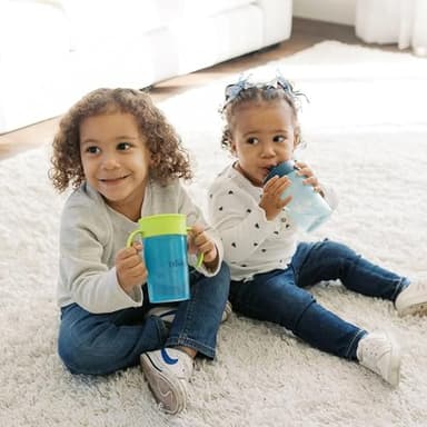 Dr. Brown's Milestones Straw to 360° Cup Set, Convertible Toddler Training Cup Set with Interchangeable Silicone Straw and 360 Degree Cup Lids, Blue Green, 10 oz/300 mL, BPA Free, 9m+, 2 Pack - Image 8