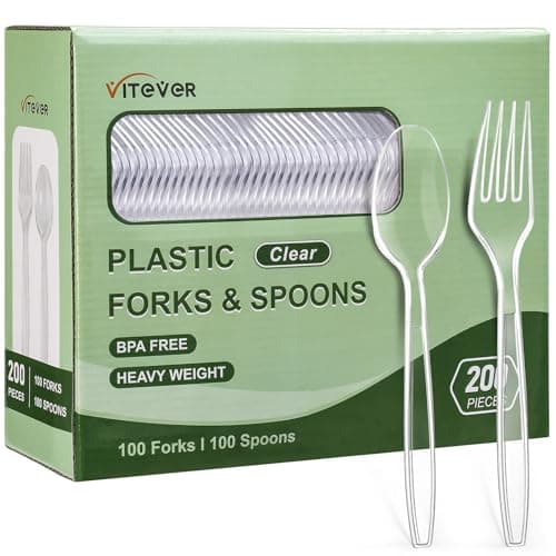 [200 Count] Disposable Plastic Silverware, Heavy Duty Forks and Spoons Set, Durable Plastic Utensils Cutlery Set for for Parties, Picnics, Big Event, Daily Use - Bpa free - Image 1