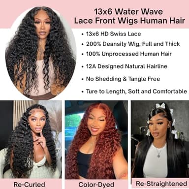 SEEBTWMS 32 Inch Water Wave Lace Front Wigs Human Hair 13x6 Deep Part Curly Wig for Women 200 Density Water Wave Frontal Wigs Human Hair Pre Plucked - Image 7