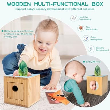 WOODMAM Montessori Toys for Babies 0-6 Months, 9 in 1 Learning Educational Sensory Toys for Newborn 0-3-6 Months, Includes High Contrast Cards, Baby Tissue Box Toy, Spinning Drum, Teether and More - Image 3