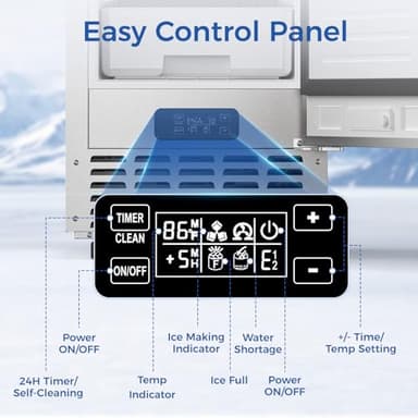 Electactic Commercial Nugget Ice Maker Machine, 66Lbs/Day, Bulit-in Freestanding Under Counter Ice Machine, Self-Cleaning & 24H Timer & LCD Panel,Stainless Steel Ice Maker - Image 3
