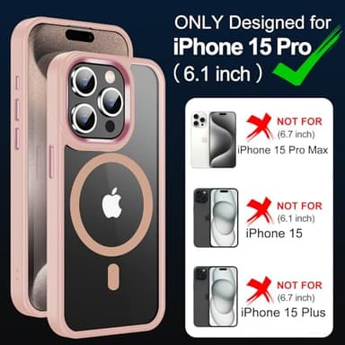 Temdan Designed for iPhone 15 Pro Case, [Compatible with Magsafe][Anti-Yellowing][Military-Grade Protection] Shockproof Protection Slim Sleeve Cover, Clear Pink - Image 2