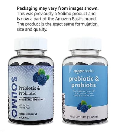 Amazon Basics Prebiotic & Probiotic Gummies, 2 Billion CFU, Blue Raspberry, 50 Count (2 per Serving) (Previously Solimo) - Image 4