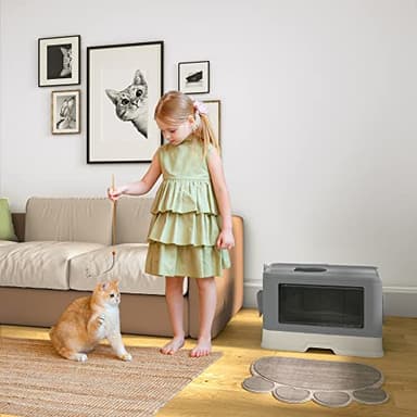 YITAHOME Large Enclosed Cat Litter Box with Lid Cover, Hooded Odorless Cat Toilet with Litter Scoop Cat Self Groomer Deodorizer Filter Front Entry Top Exit Door, Easy to Install and Clean (Gray) - Image 2