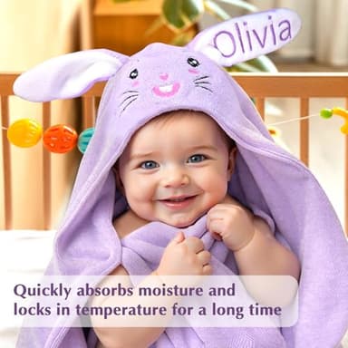 Individz Custom Hooded Bath Towel with Name, Personalized Highly Absorbent Bunny Towels, Baby Bath Towels for Girls Boys, Christmas Brithday Shower Gifts for Baby, Toddler, Newborn (Pink) - Image 2