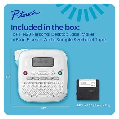 Brother P-Touch PT-N20 Personal Desktop Label Maker, Portable, Handheld and Prints, P-Touch Btag ~½” (12mm) Wide Color Personalized Label Tapes - Image 8