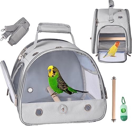 FCQQYWZ Bird Carrier Travel Cage with Stand, Small Bird Travel Carrier for Parrot with Perch, Side Access Window (Grey) - Image 1