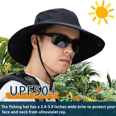 ZOORON Sun Hats for Men Women, Fishing Bucket Hats, Wide Brim UV Protection Waterproof Breathable Boonie Hats (1Pack-Black) - Image 5